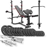 Ensemble dhaltres 76 kg hop - sport banc de musculation poulie haute hs - 1065 set disques de poids ...