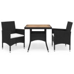 Ensemble  dner de jardin - vidaxl - 3 pcs - rsine tresse - bois d'acacia - noir et marron
