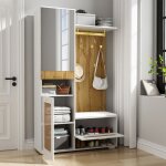 Ensemble dressing mural avec miroir 5 pat�res dor�es meuble � chaussures porte - manteau rangement banc ...