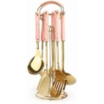Ensemble dustensiles de cuisine - 7 pi�ces - acier inoxydable - poign�e en c�ramique - ros� et dor�