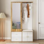 Ensemble de garde - robe - meuble dentre de couleur blanche et bois avec miroir - vestiaire dentre