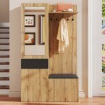 Ensemble de garde - robe avec miroir - 5 crochets de garde - robe - armoire  chaussures - vestiaire ...