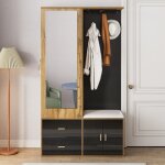 Ensemble de garde - robe - vestiaire dentre - de couleur noire et bois avec miroir - armoire  chaussures ...
