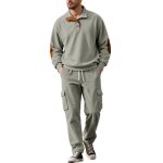 Ensemble homme velours ctel 2 pices sweat col henley veste et pantalon cargo dhiver automne chaud ...