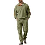 Ensemble homme velours ctel 2 pices sweat col henley veste et pantalon cargo dhiver automne chaud ...