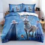 Ensemble housse de couette et 2 taies doreiller reine des neiges - lit simple - 140 cm x 200 cm