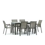 Ensemble de jardin table alvaro extensible en aluminium vert fum� 150 / 210 x 90 6 chaises deva empilables ...