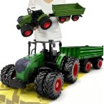 Ensemble de jouets - tracteur agricole - upgraded version - 8 roues - remorque - vert