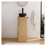 Ensemble lave - mains totem en ch�ne massif vieilli avec vasque ronde tom