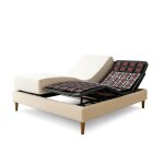 Ensemble lit �lectrique 200x200 beige ? sommier relaxation � plots + contour bouclette + matelas