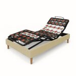 Ensemble lit �lectrique 90x190 beige ? sommier � plots + matelas m�moire de forme