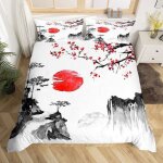 Ensemble de literie japonais sakura rouge soleil housse de couette 220x240 enfants gar�ons filles encre ...