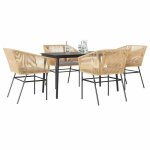 Ensemble � manger jardin poly rotin - vidaxl - 5 pi�ces - marron - table 140x70x74 cm - chaise 63x63x83 ...