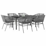 Ensemble � manger jardin en poly rotin - vidaxl - 7 pi�ces - gris - table 160x80x74 cm - chaise 63x63x83 ...