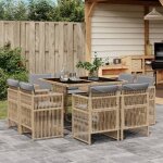 Ensemble � manger de jardin - vidaxl - 9 pcs - r�sine tress�e - m�lange beige - coussins amovibles