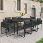Ensemble � manger de jardin - vidaxl - 9 pi�ces - pvc r�sine tress�e - noir - table en wpc - cadre en ...
