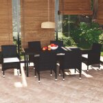 Ensemble � manger de jardin - vidaxl - r�sine tress�e - noir - table en verre - 190x90x74 cm - 6 chaises ...
