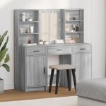 Ensemble de meuble de coiffeuse - gris sonoma - 3 tiroirs - miroir inclus - design contemporain