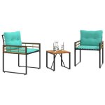 Ensemble de meubles dext�rieur - vidaxl - turquoise - bois dacacia massif - acier laqu� - 2x chaises ...