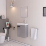 Ensemble meuble lave mains gris 41x50x22cm + miroir - smally grey Ensemble meuble lave mains gris 41x50x22cm + miroir - smally grey