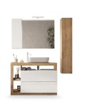 Ensemble meuble salle de bain 110cm simple vasque + colonne - coloris chêne clair et laqué blanc - hambourg ... Ensemble meuble salle de bain 110cm simple vasque + colonne - coloris chêne clair et laqué blanc - hambourg ...