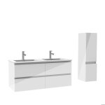 Ensemble meuble salle de bain 120 cm blanc brillant avec 4 tiroirs � fermeture automatique double lavabo ...