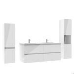 Ensemble meuble salle de bain 120 cm blanc brillant avec 4 tiroirs � fermeture automatique double lavabo ...