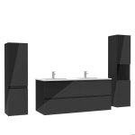 Ensemble meuble salle de bain 120 cm noir brillant avec 4 tiroirs � fermeture automatique double lavabo ...