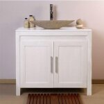 Ensemble meuble de salle de bain en bois teck blanc 90 cm avec vasque  poser