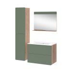 Ensemble de meubles de salle de bains izan 4 pi�ces avec armoire haute ch�ne de force dor� / vert vicco ...