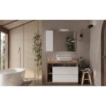 Ensemble meuble salle de bain l110cm - vasque + 2 tiroirs + 3 niches - coloris chêne clair et laqué blanc ... Ensemble meuble salle de bain l110cm - vasque + 2 tiroirs + 3 niches - coloris chêne clair et laqué blanc ...