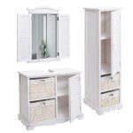 Ensemble de meuble de salle de bain meuble lavabo miroir mural et armoire de rangement en bois blanc ... Ensemble de meuble de salle de bain meuble lavabo miroir mural et armoire de rangement en bois blanc ...