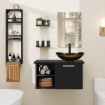 Ensemble de meuble de salle de bain meuble sous - vasque armoire + tagres latrale + lavabo + robinetterie ...