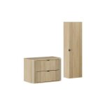 Ensemble meuble de salle de bain sous vasque avec plan 80 cm et colonne 40 x 140 cm ovalia ch�ne