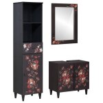 Ensemble de meubles de salle de bain - vidaxl - bois de mangue massif - 62x33x58 cm - motif floral - ...