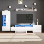 Ensemble meuble de salon 3 pi�ces blanc meuble tv avec led pour tv jusqu?� 70 pouces vitrine etag�re ...