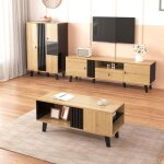 Ensemble meubles salon 3 pièces - design moderne bois chaleureux - table basse meuble tv buffet led Ensemble meubles salon 3 pièces - design moderne bois chaleureux - table basse meuble tv buffet led