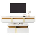 Ensemble de meubles de salon combinaison de mur de t�l�vision blanc combinaison murale de salon table ...