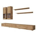 Ensemble meubles de salon ramos ? ch�ne dor� et noir ? design contemporain sans led