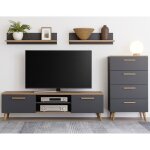 Ensemble de meubles de salon scandinave fiord ? commode 4 tiroirs meuble tv et 2 �tag�res murales ? ch�ne ...