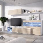 Ensemble meuble séjour living avec vitrine led - décor chêne et blanc - l 260 x p 41 x h 180 cm - uma ... Ensemble meuble séjour living avec vitrine led - décor chêne et blanc - l 260 x p 41 x h 180 cm - uma ...