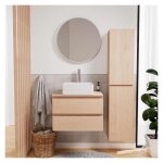 Ensemble meuble simple vasque 60 cm + vasque coma + robinet tap + miroir ema + colonne sorrento