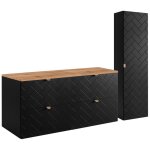 Ensemble un meuble sous vasque 120 cm avec le plan chne et une colonne 35 / 136 cm  suspendre madis ...