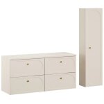 Ensemble meuble suspendu sous vasque avec plan 120 cm et colonne 35 x 140 cm beige donna sand