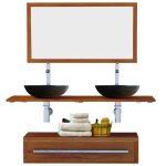 Ensemble meuble tiroir vasques et miroir salle de bain eleganzia 130 cm en bois teck naturel taille - ...