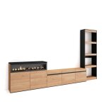 Meuble tv 310x35x186cm pour les tv jusqu� 65 avec 1feu �lectrique ch�ne et noir rf3153