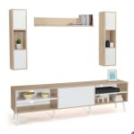 Ensemble meuble tv avec armoire + etagères + tiroirs bois + blanc style scandinave salon Ensemble meuble tv avec armoire + etagères + tiroirs bois + blanc style scandinave salon