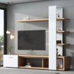 Ensemble de meuble tv blanc ch�ne meuble tv moderne avec porte et rangements ouverts pour t�l�visions ...