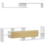 Ensemble meuble tv - homcom - banc et �tag�re murale style contemporain 1536l cm - blanc et bois naturel ...
