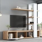 Ensemble meuble tv mural 180x335x1515cm - ch�ne blanc - compatible tv 60 - panneau bas - salon moderne ...